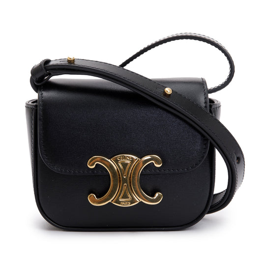 Celine 2022 Black Calfskin Leather Mini Triomphe Belt Bag