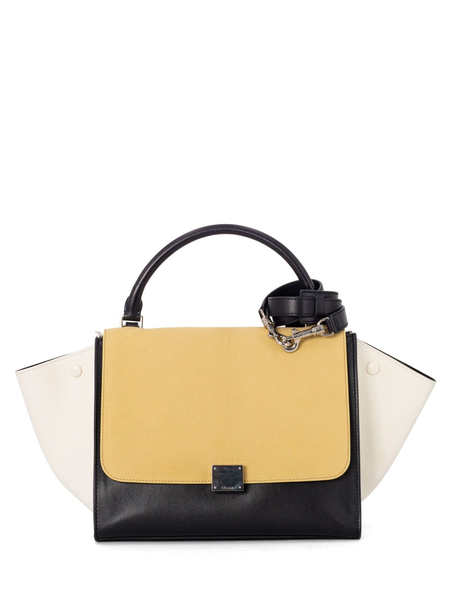 Luxury CELINE Drummed Leather Medium Tri-Color Trapeze Bag Yellow Black