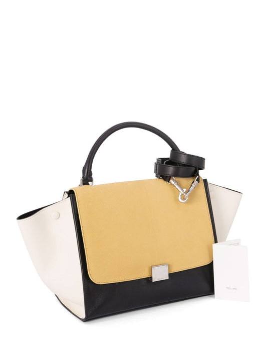Luxury CELINE Drummed Leather Medium Tri-Color Trapeze Bag Yellow Black