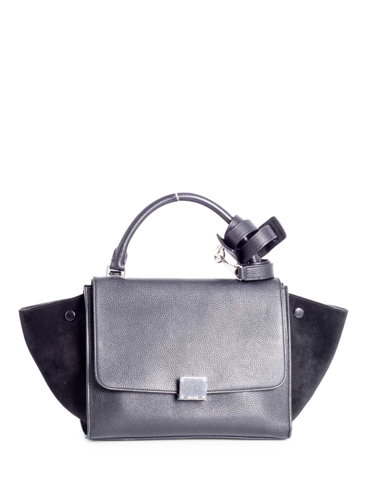 Luxury CELINE Drummed Leather Mini Trapeze Bag Black