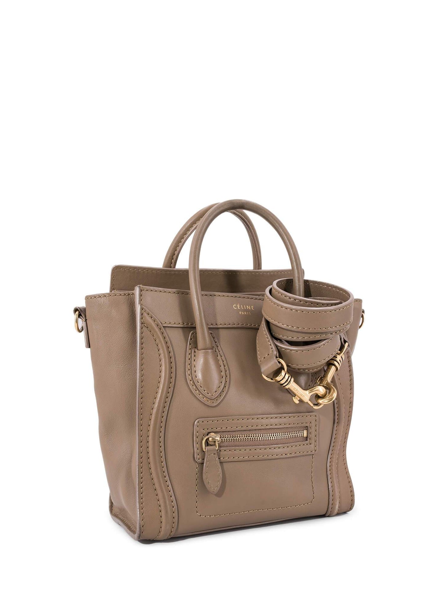 Luxury CELINE Leather Nano Luggage Bag Taupe