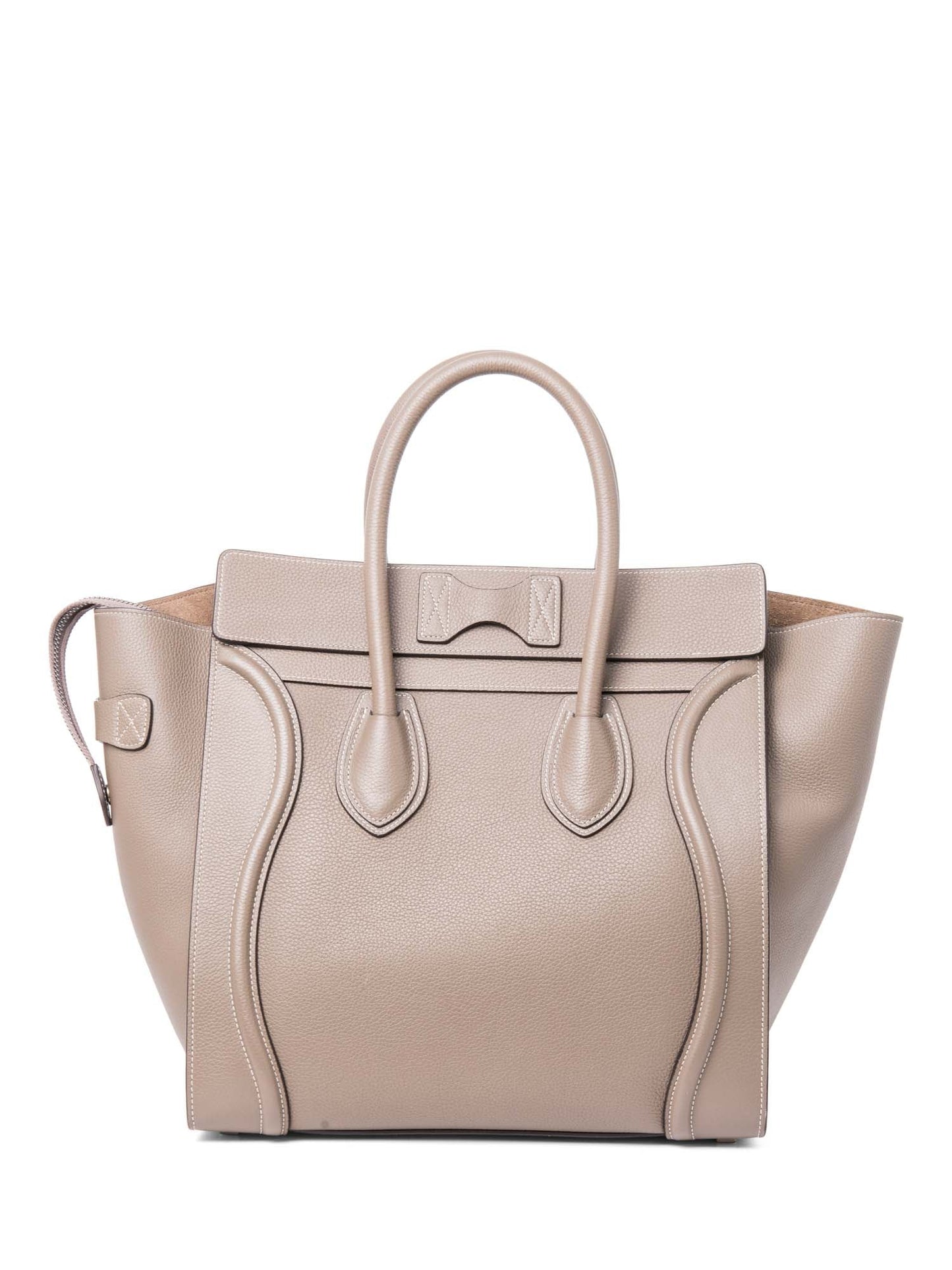 Luxury CELINE Logo Leather Mini Luggage Tote Bag Taupe