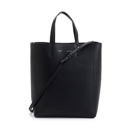 Celine Small Black Grained Calfskin Leather Vertical Cabas Tote