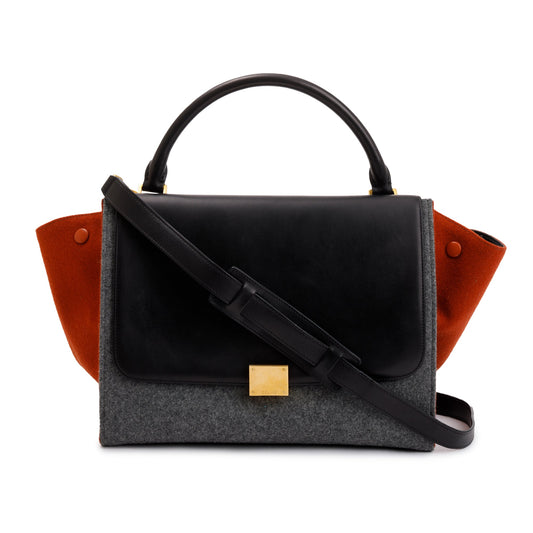 Celine Tricolor Calfskin Leather and Felt Medium Trapeze Bag