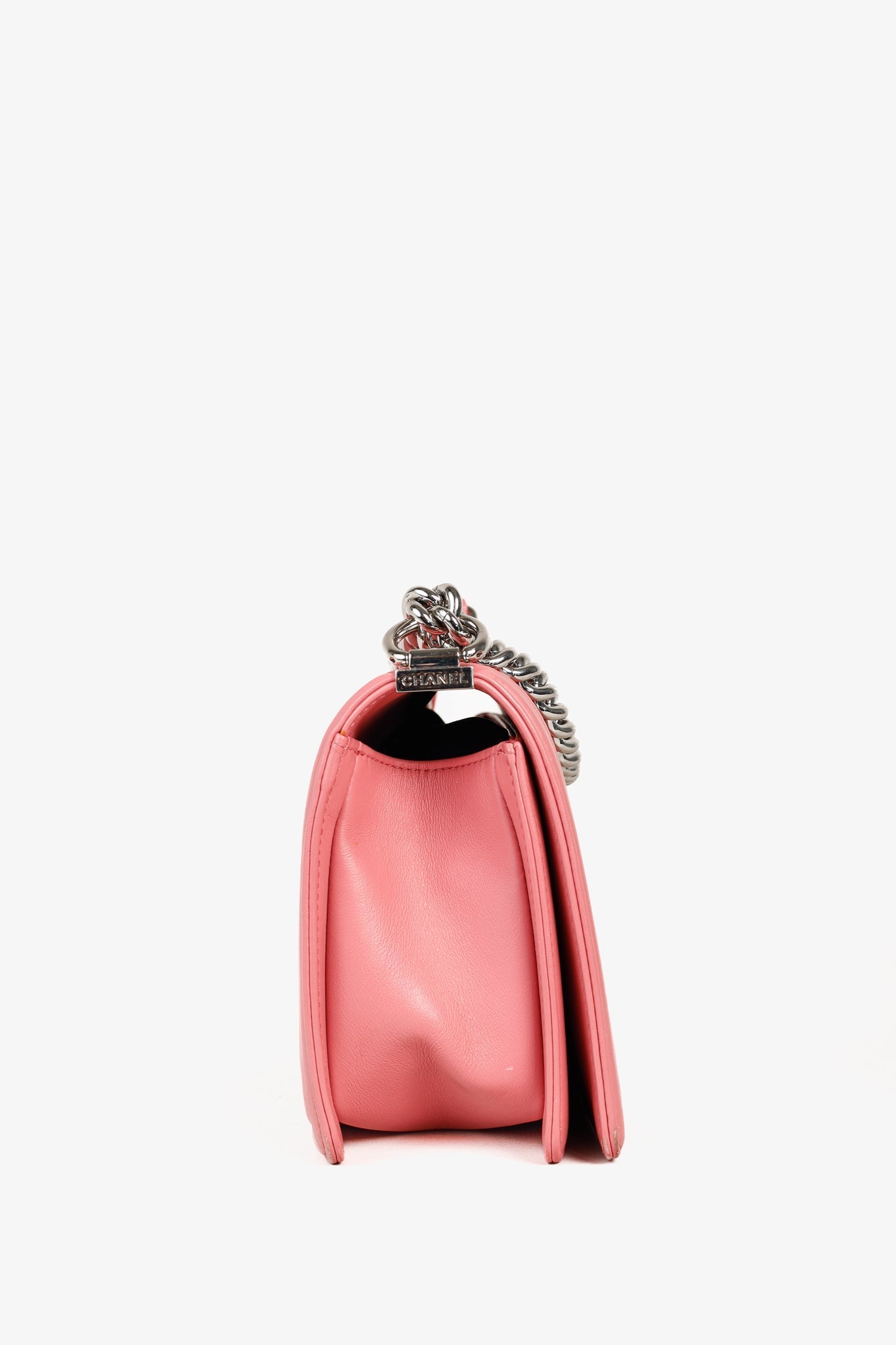 Chanel Boy Medium Pink Calfskin Chevron Flap Shoulder Bag