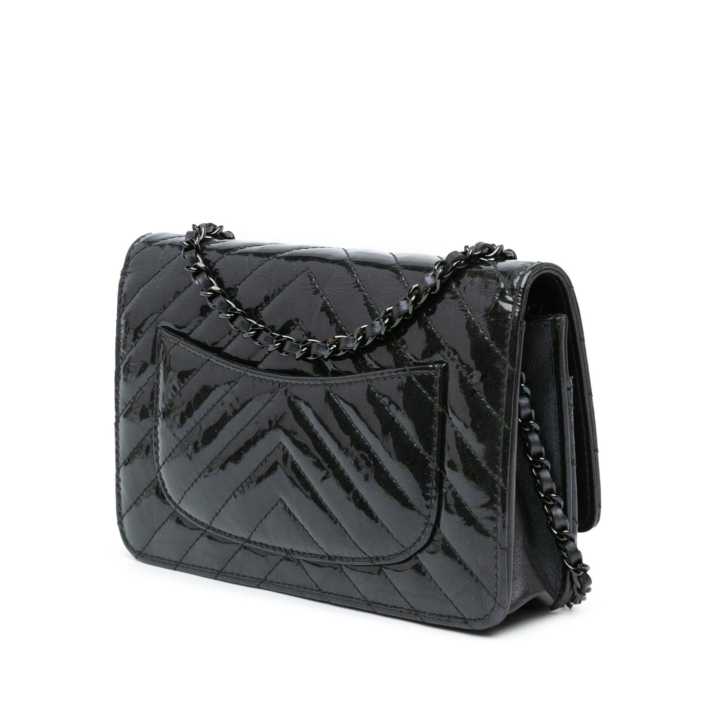 Chanel CC Chevron Quilted Crumpled Calfskin Wallet On Chain (SHG-Ad87DZ) Crossbody