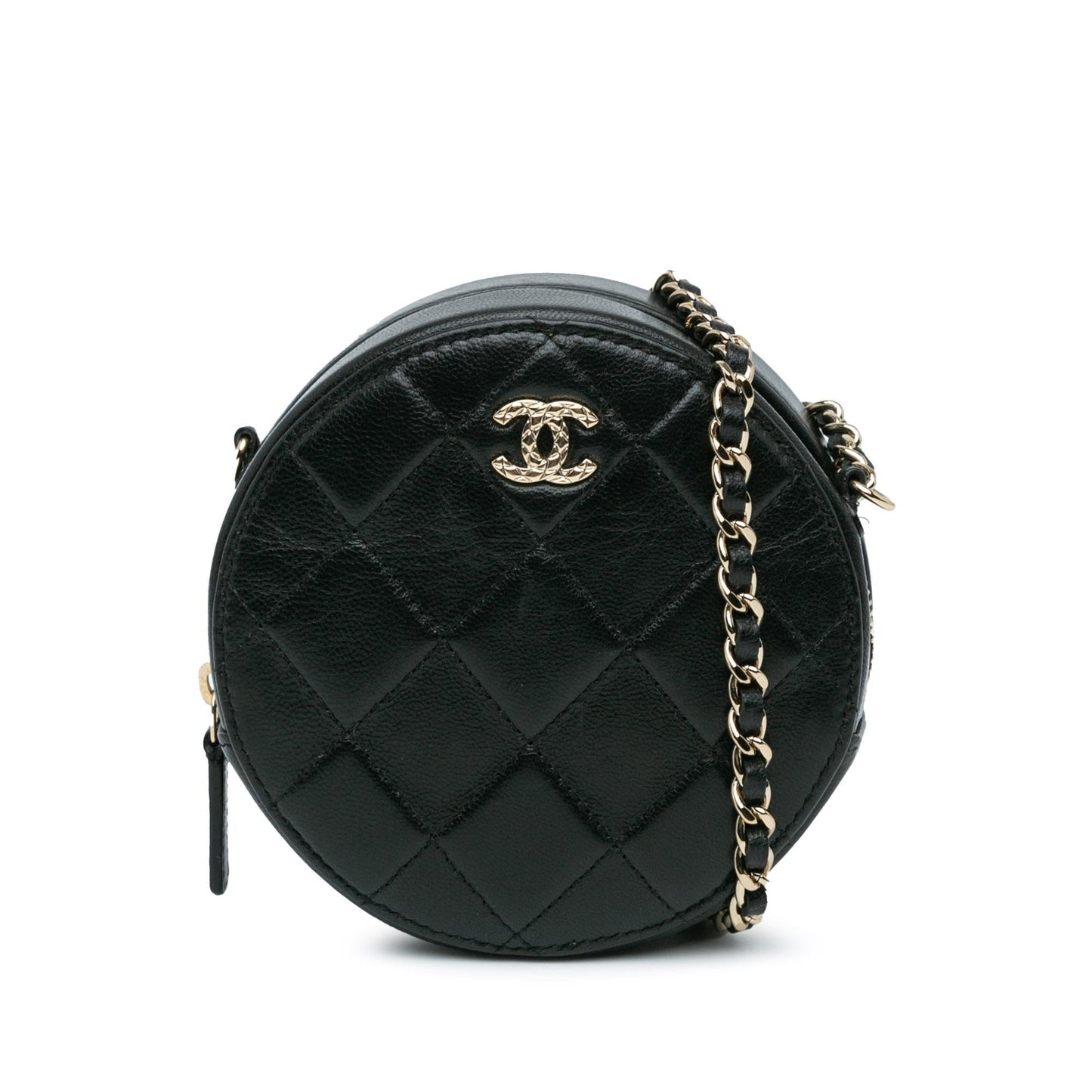 Chanel CC Quilted Lambskin Round Clutch with Chain (SHG-vxtHcs)