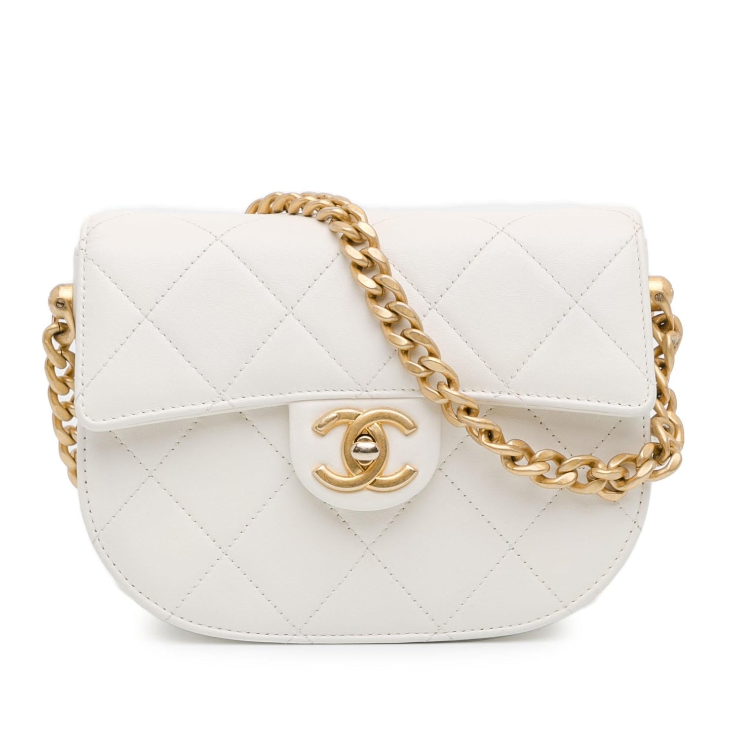 Chanel CC Quilted Lambskin Round Moon Messenger Flap (SHG-ZHZyok) Crossbody
