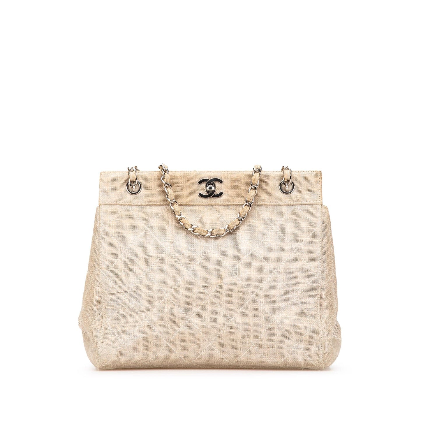 Chanel CC Stitched Linen Chain Tote