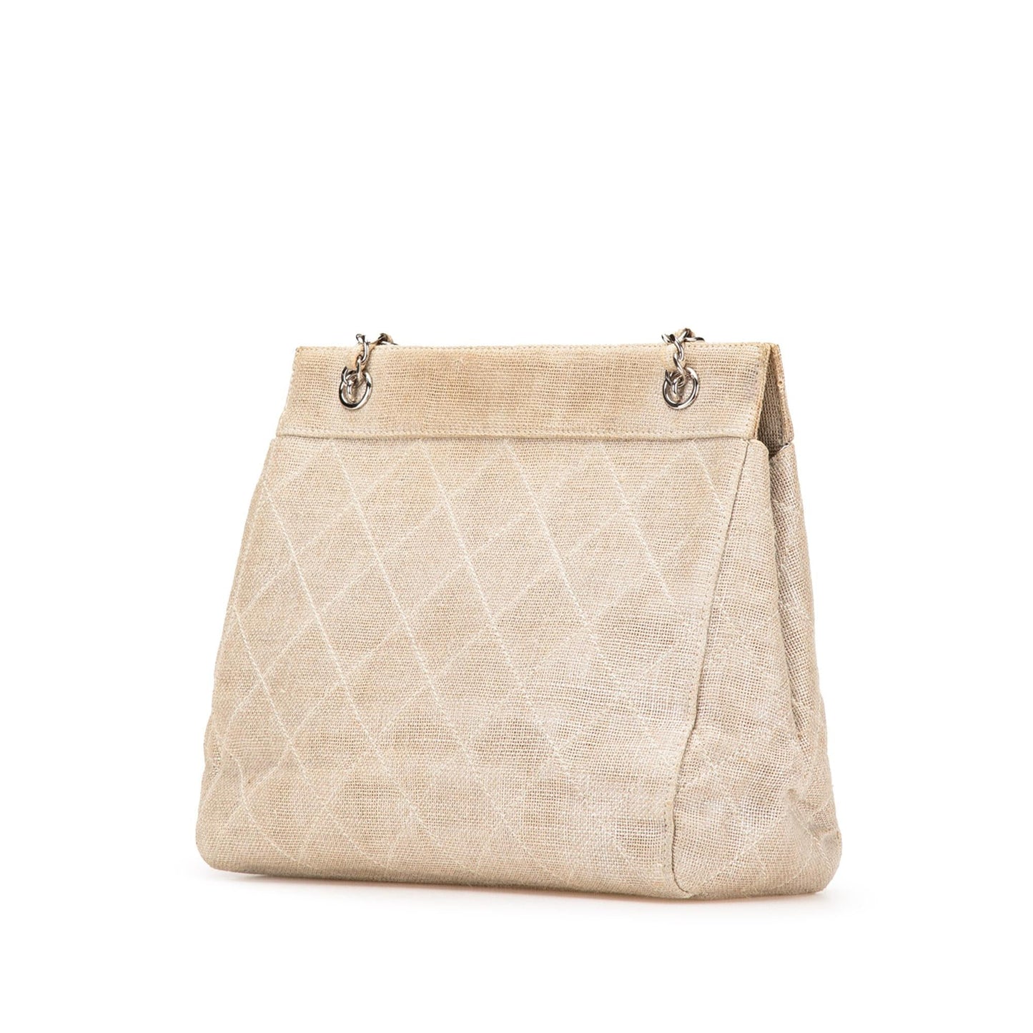 Chanel CC Stitched Linen Chain Tote