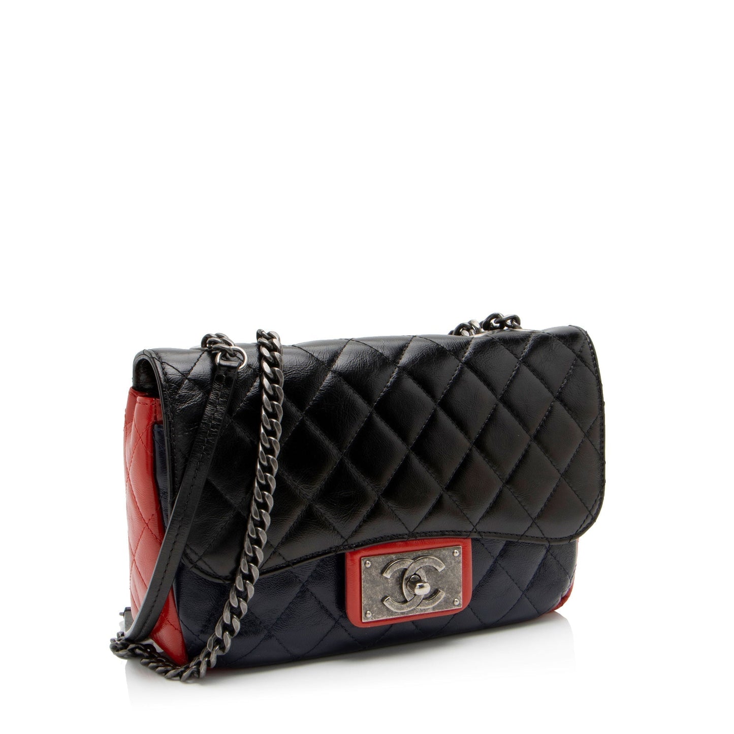 Chanel Glazed Calfskin CC Plate Medium Flap Bag (SHF-5bc3aa)