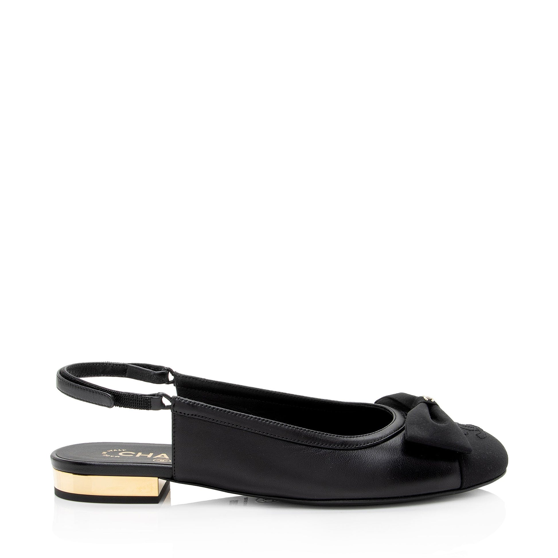 Chanel Lambskin Grosgrain Bow CC Captoe Slingback Flats - Size 8.5 / 38.5 (SHF-UU3dKk) Handbag