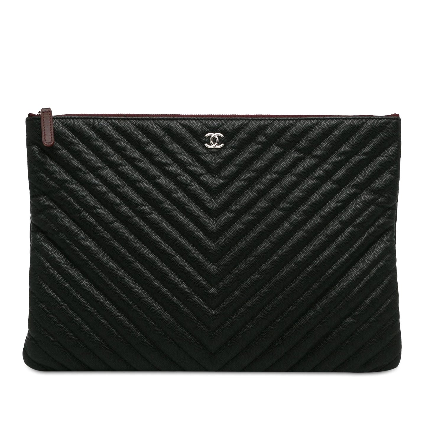 Chanel Large Caviar Chevron Flat Cosmetic Case (SHG-F6hVIo) Clutch