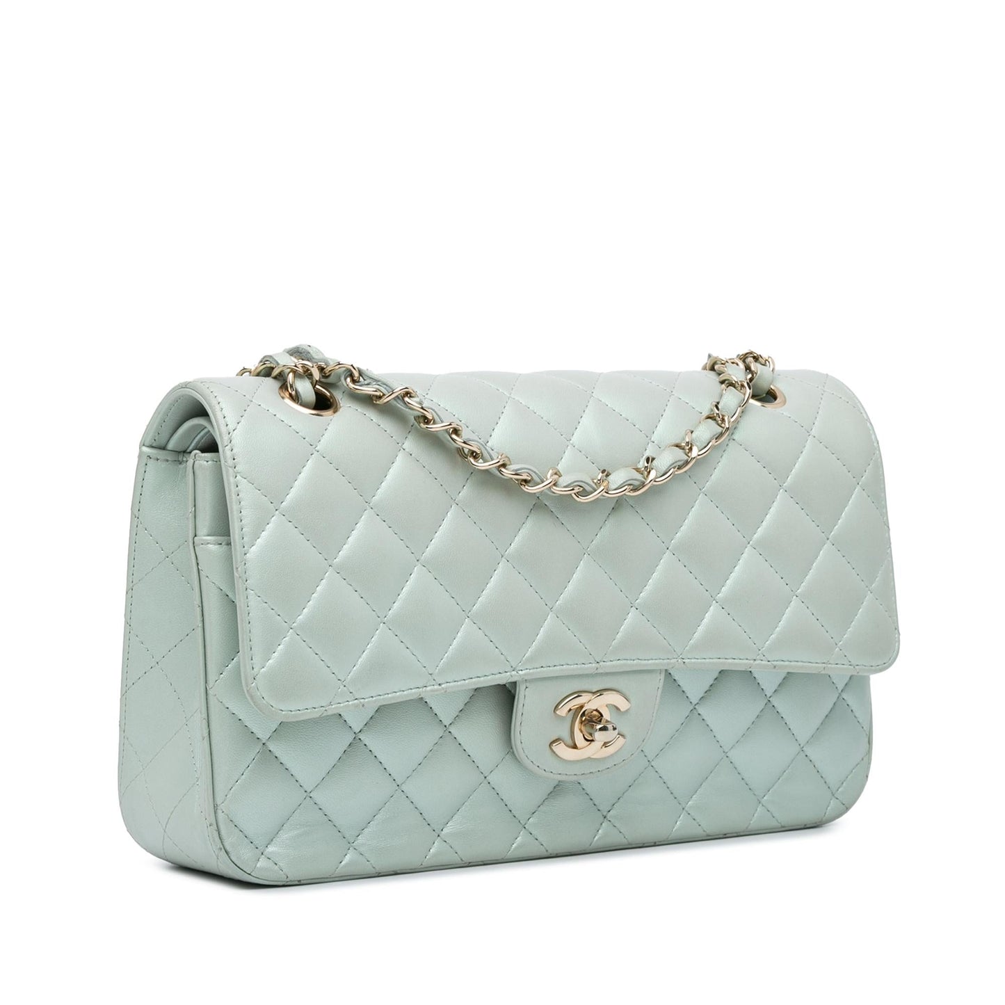 Chanel Medium Classic Iridescent Lambskin Double Flap (SHG-Ob6y5v) Shoulder Bag