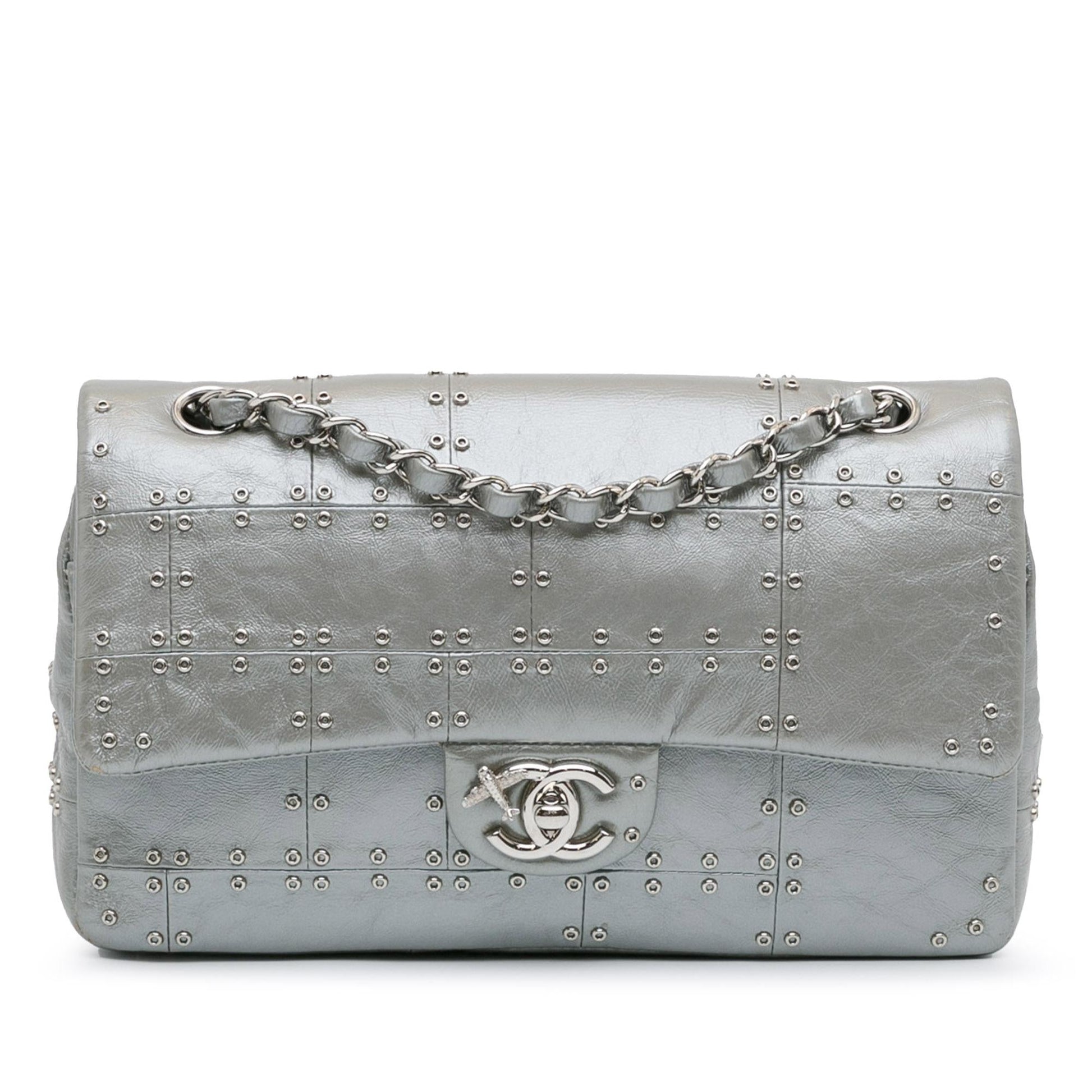 Chanel Medium Glazed Calfskin Grommet Embellished Airline Double Flap (SHG-fbozO4) Shoulder Bag