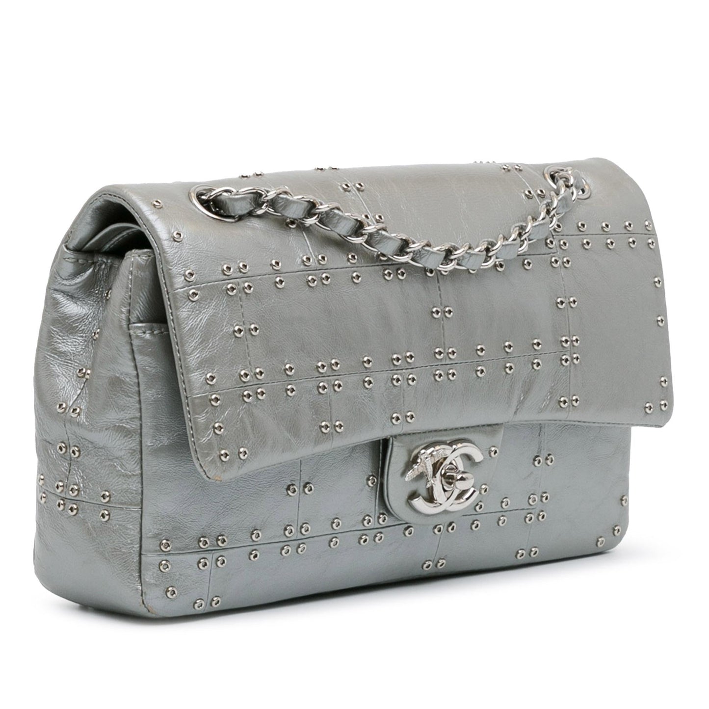 Chanel Medium Glazed Calfskin Grommet Embellished Airline Double Flap (SHG-fbozO4) Shoulder Bag