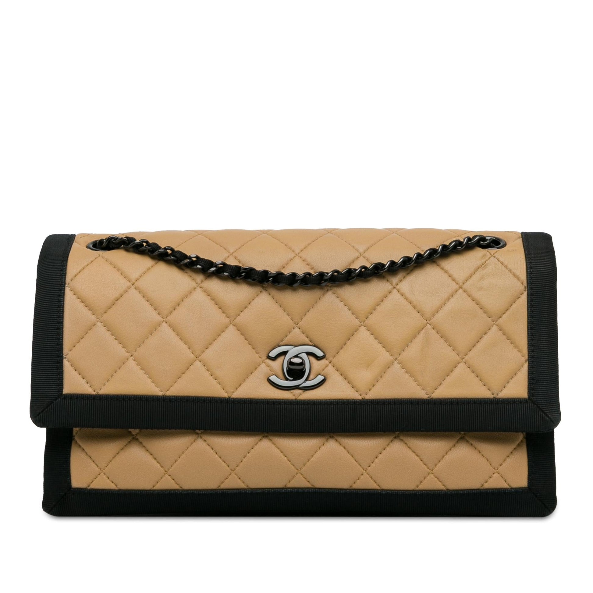 Chanel Medium Quilted Lambskin Grosgrain Two Tone Flap (SHG-DMF9AJ) Shoulder Bag