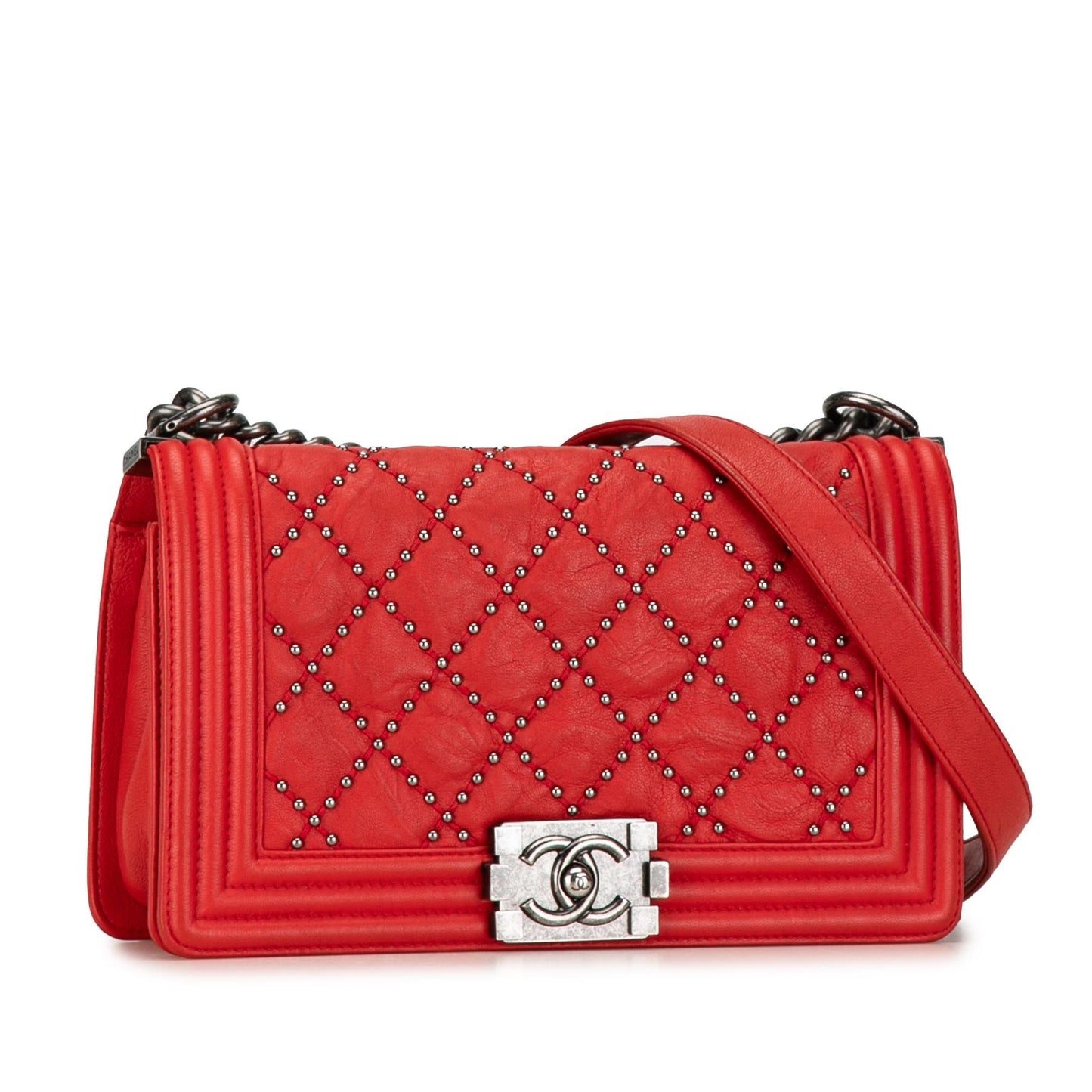 Chanel Medium Studded Crumpled Calfskin Boy Flap (SHG-rqfnOd) Crossbody