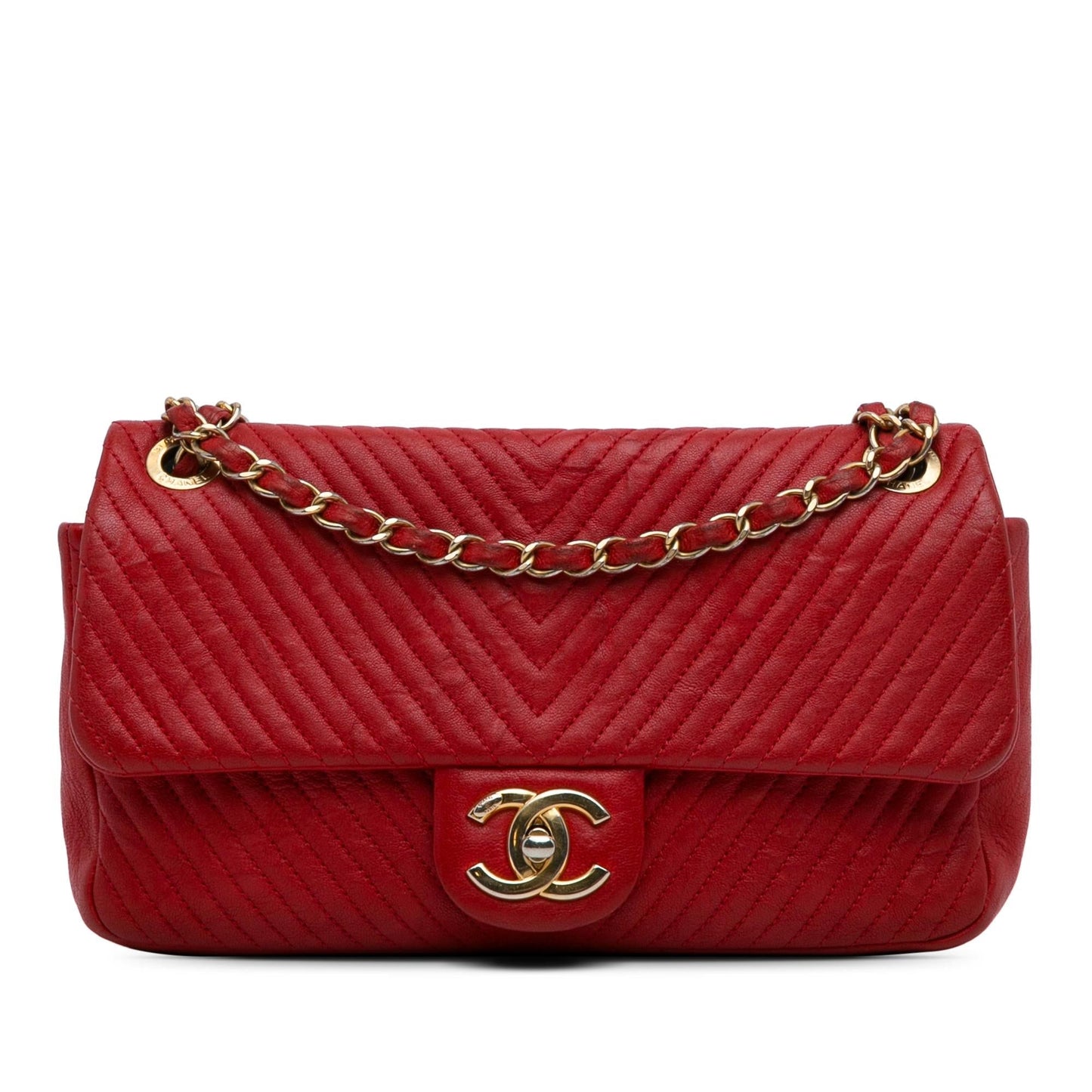 Chanel Medium Wrinkled Calfskin Quilted Chevron Medallion Charm Surpique Flap (SHG-hytIzX) Shoulder Bag
