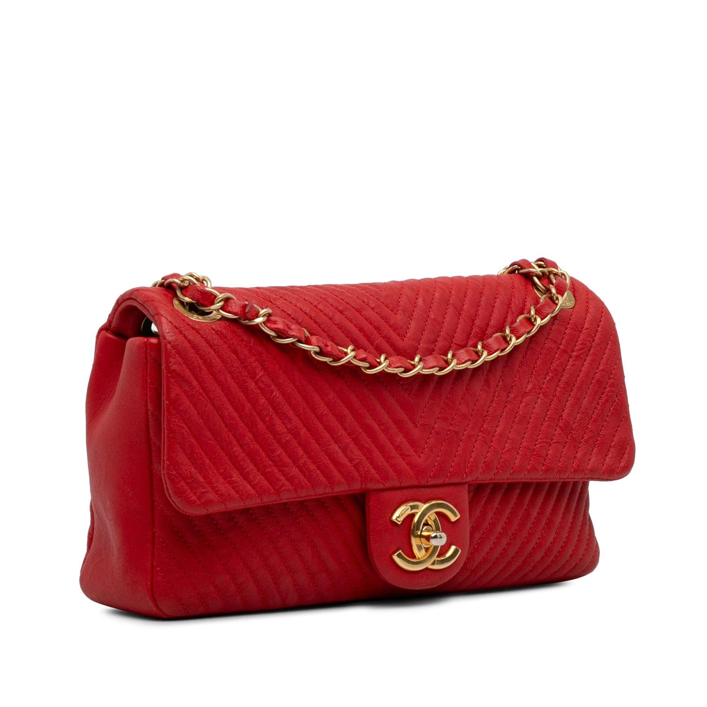 Chanel Medium Wrinkled Lambskin Chevron Medallion Flap (SHG-qDeD9g) Shoulder Bag