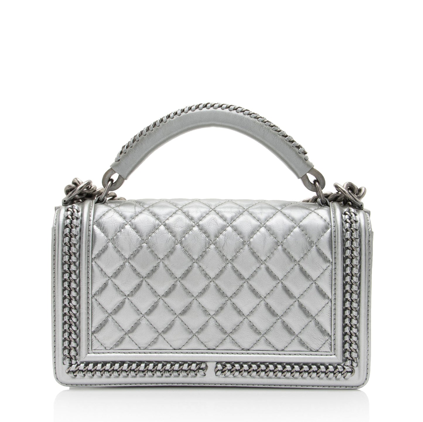 Chanel Metallic Aged Calfskin Chain Top Handle Medium Boy Bag (SHF-RO5g92)
