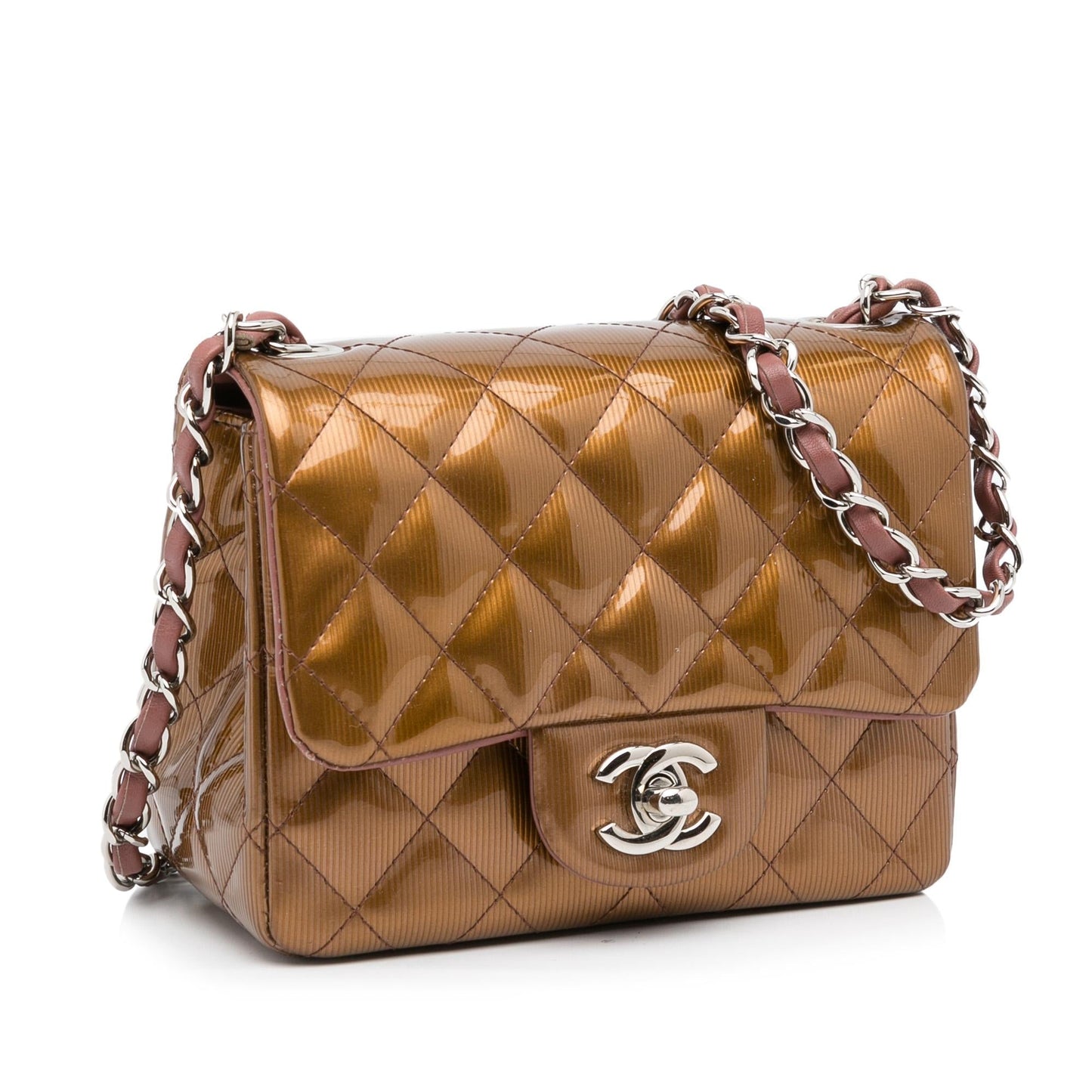 Chanel Mini Classic Square Patent Single Flap (SHG-nmtI7p) Shoulder Bag