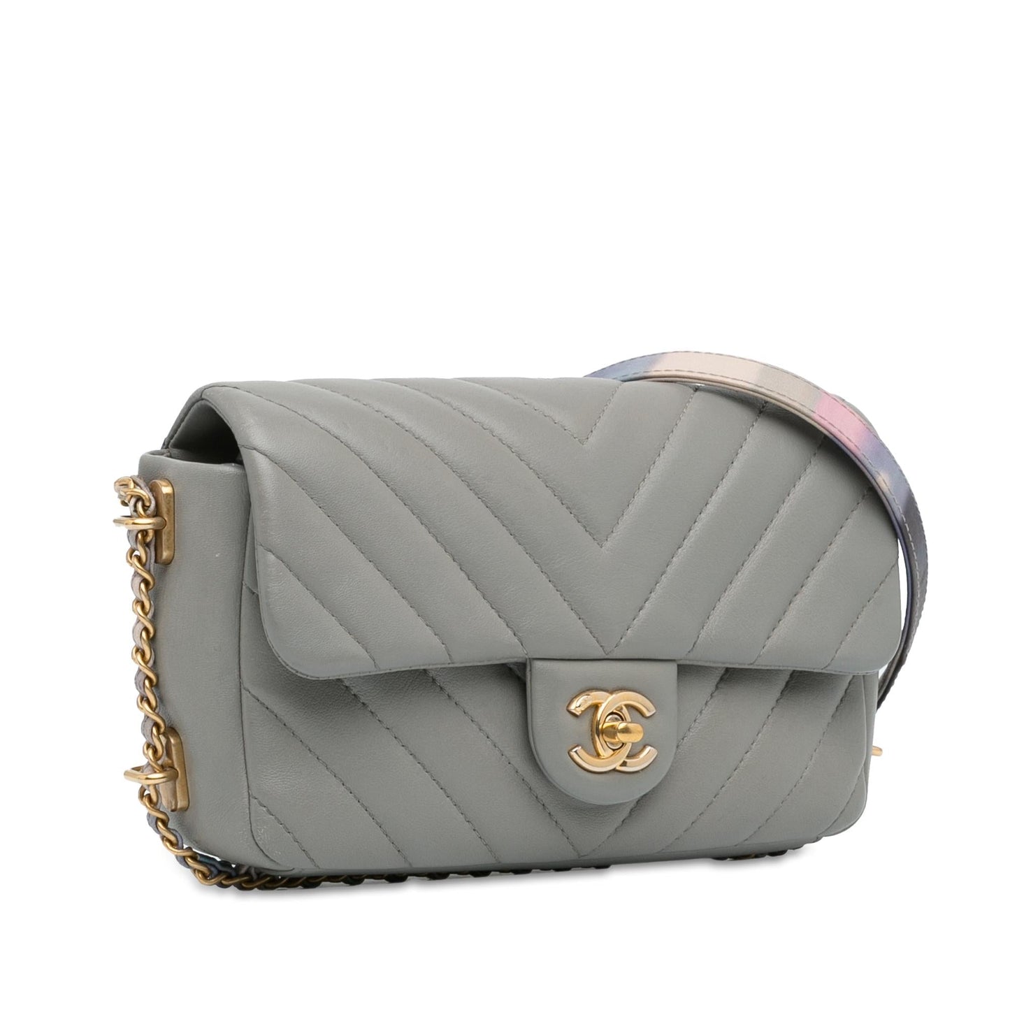 Chanel Mini Rectangular Chevron Lambskin Chain Around Flap (SHG-nJr512) Crossbody