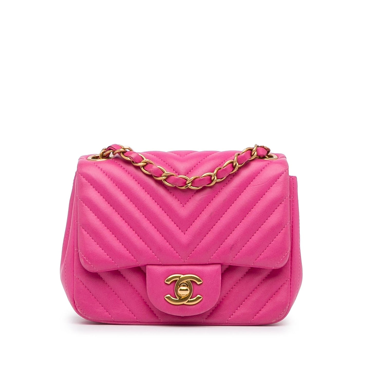Chanel Mini Square Classic Lambskin Chevron Flap (SHG-dOMEPo) Crossbody