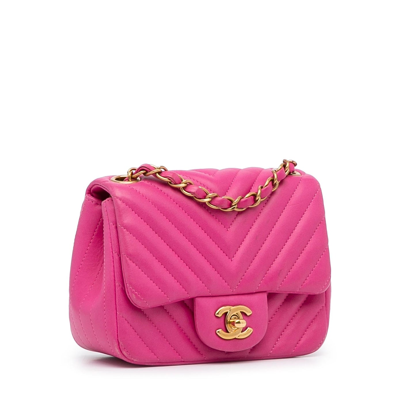 Chanel Mini Square Classic Lambskin Chevron Flap (SHG-dOMEPo) Crossbody
