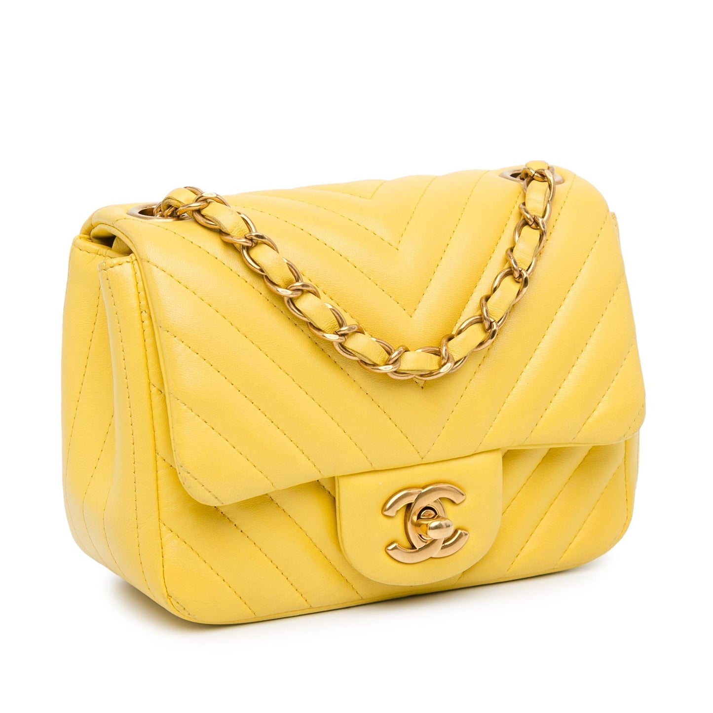 Chanel Mini Square Classic Lambskin Chevron Single Flap (SHG-Hg3a1b) Crossbody