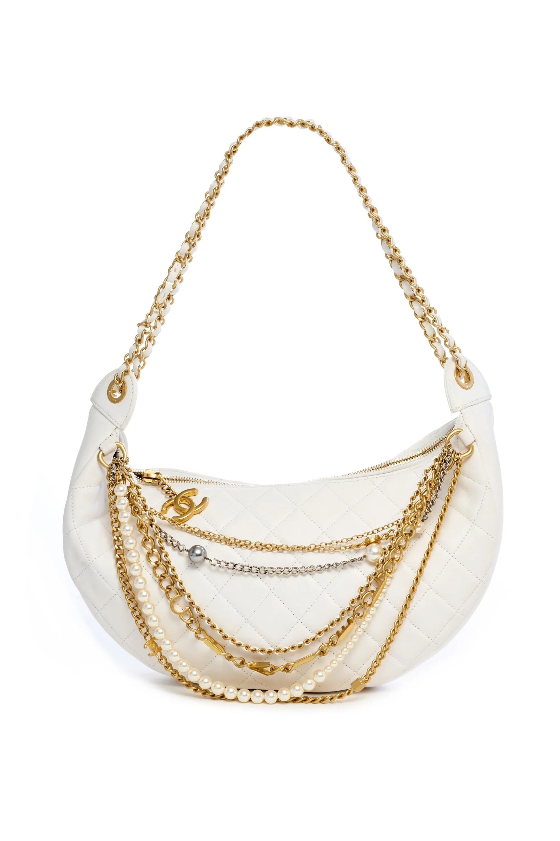 CHANEL NY ALL ABOUT CHAINS NAPPA LEATHER HOBO BAG
