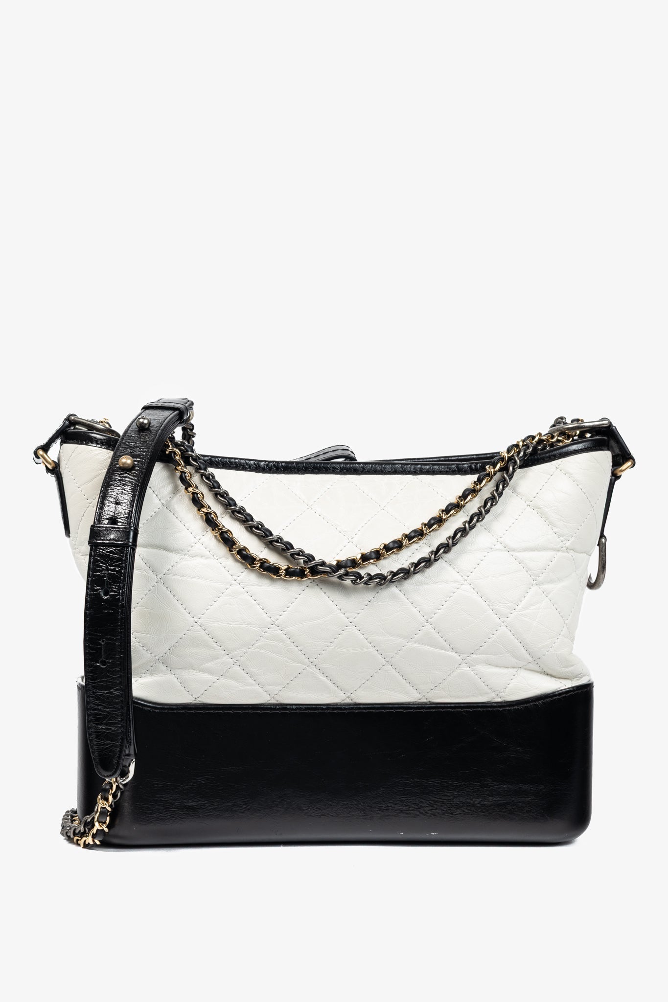 Chanel Medium Gabrielle Hobo White & Black Aged Calfskin Quilted-Leather Shoulder Bag