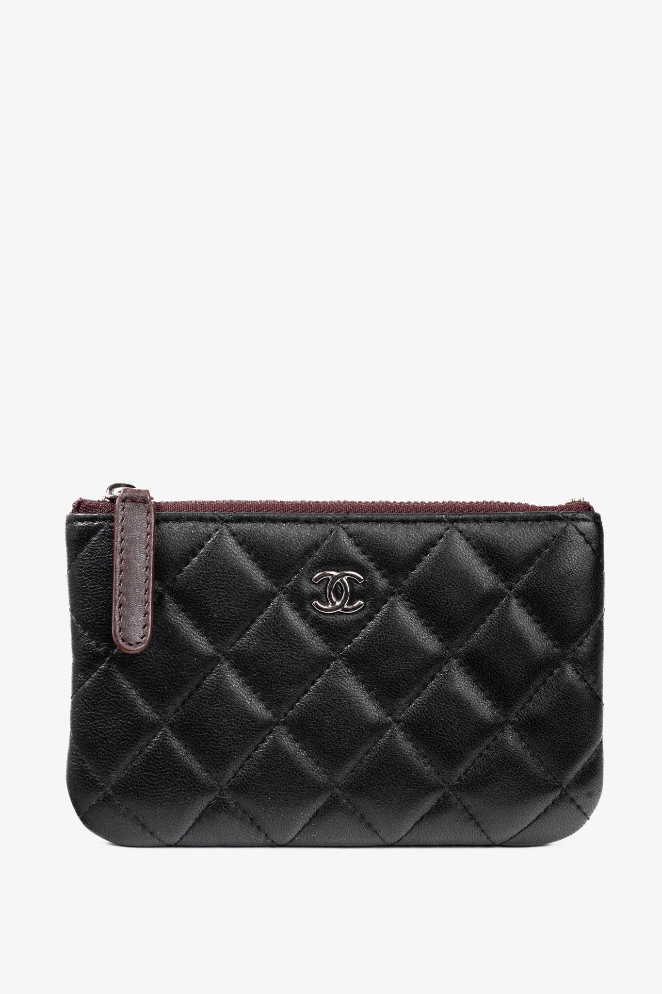 Chanel Black Lambskin Classic Zipped O Pouch Clutch