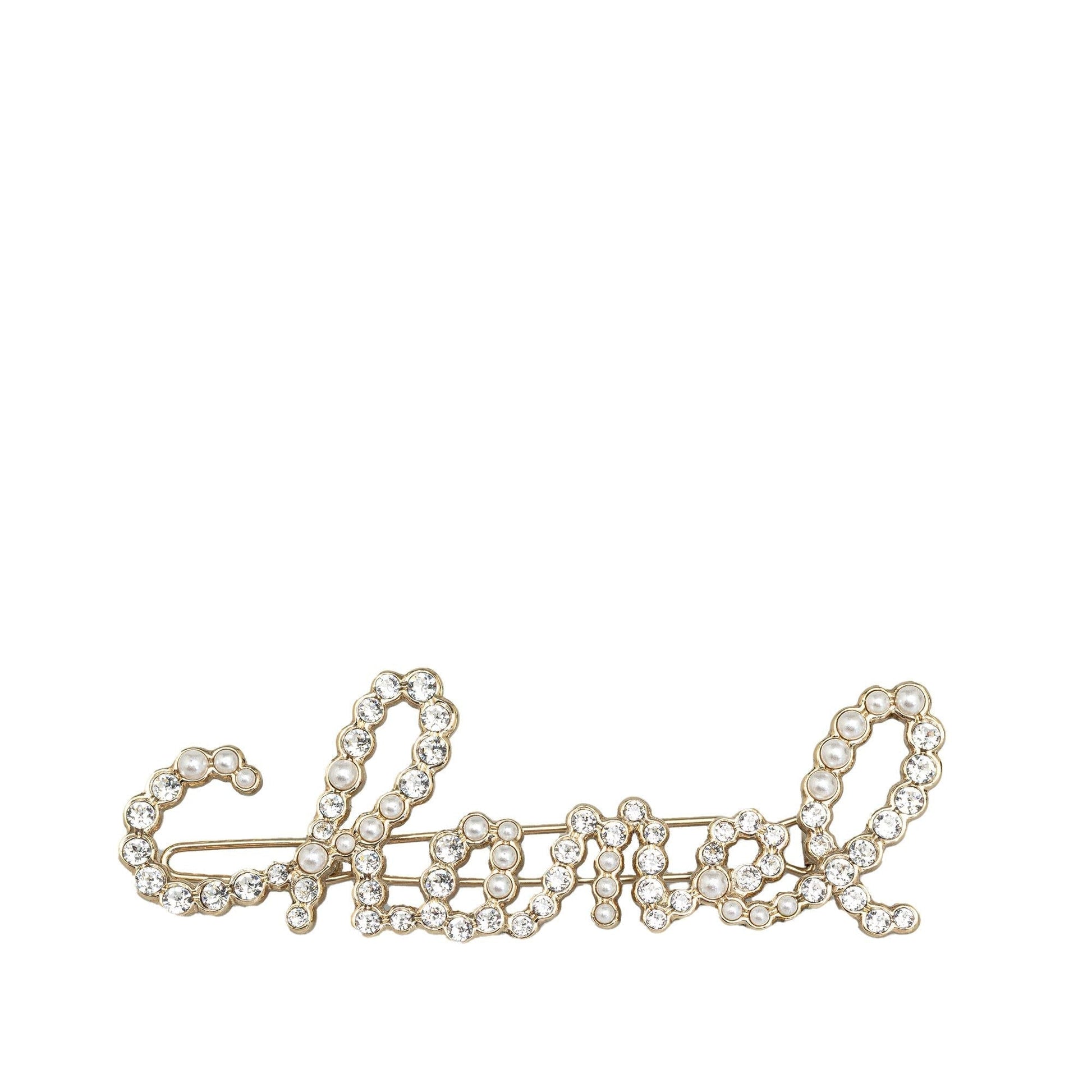 Chanel Rhinestone & Pearl Swirling Logo Barette (SHG-fwVacm) Handbag