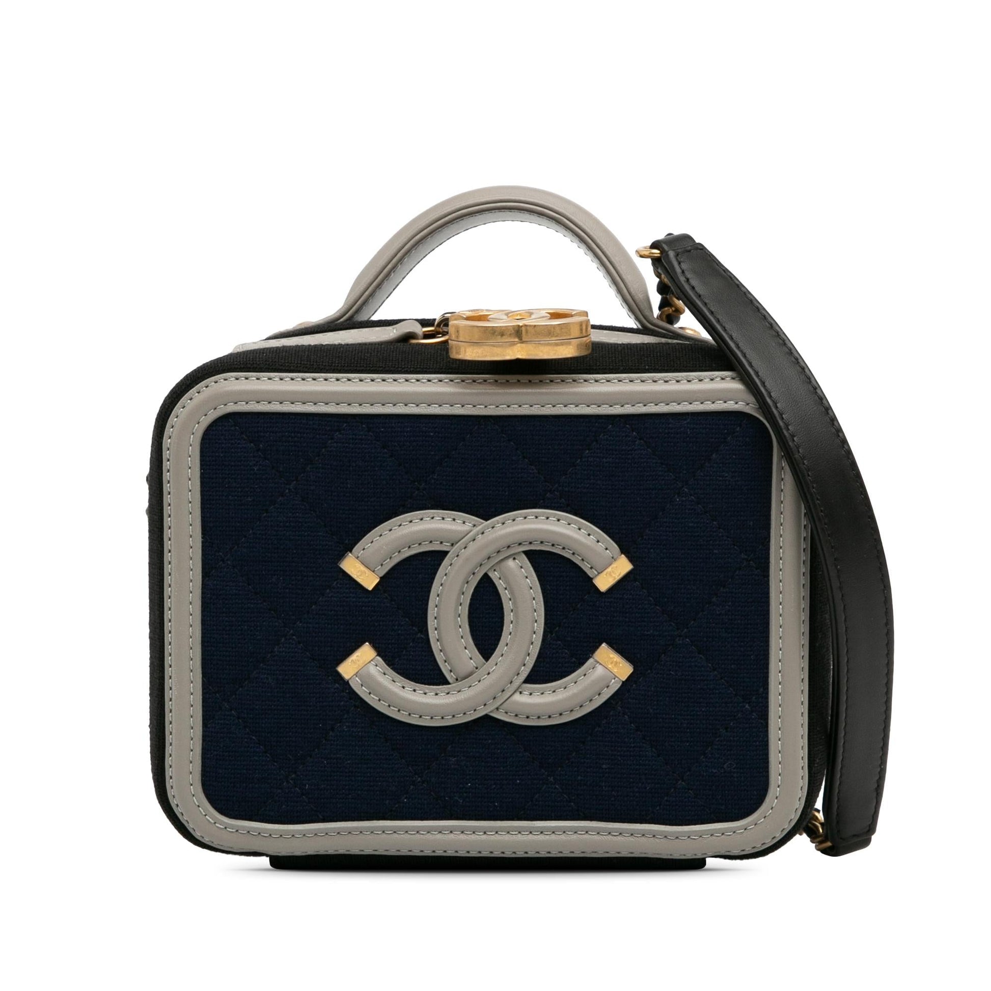 Chanel Small Jersey CC Filigree Vanity Case (SHG-BKQMVd) Handbag