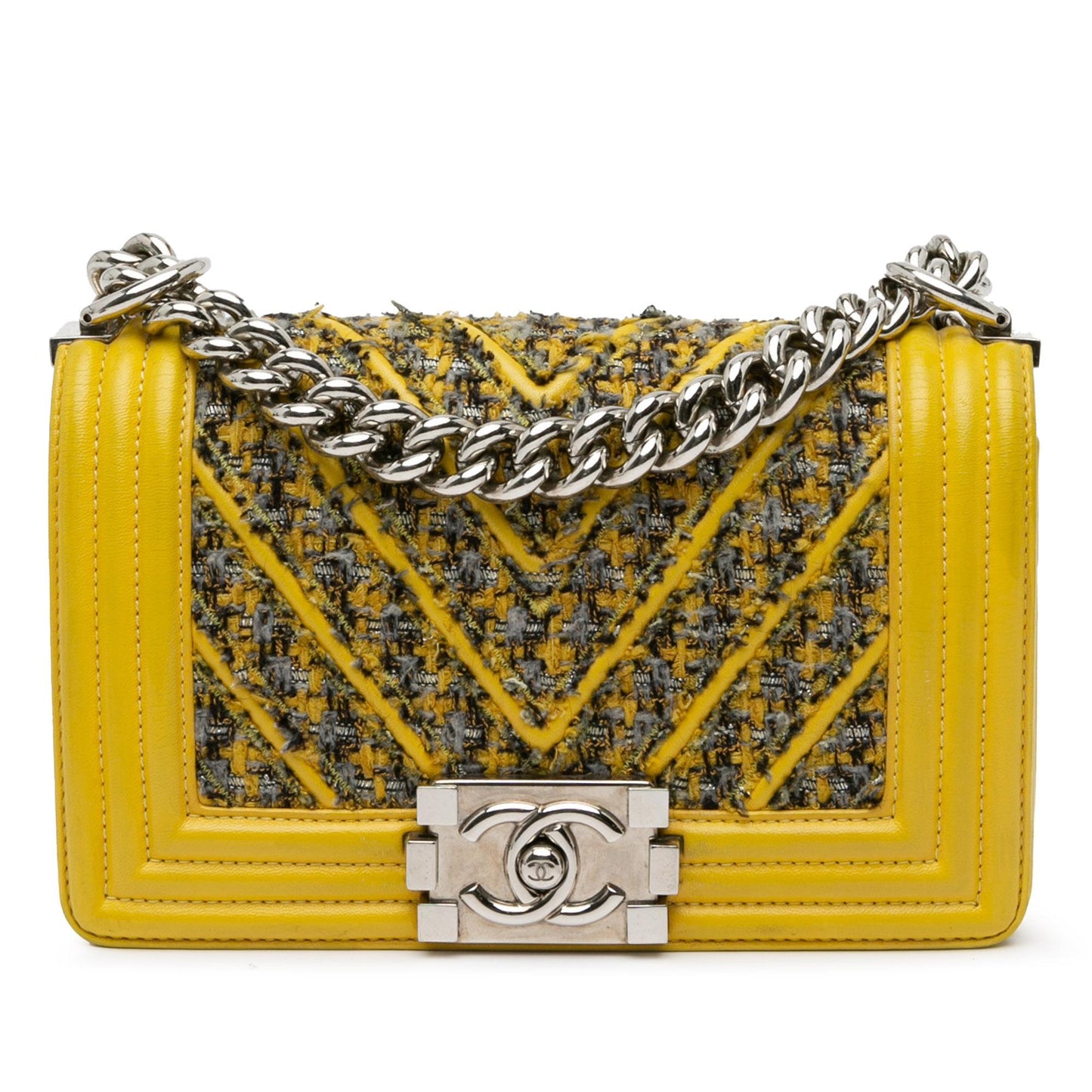 Chanel Small Tweed and Lambskin Chevron Boy Flap (SHG-6vNjyY) Crossbody