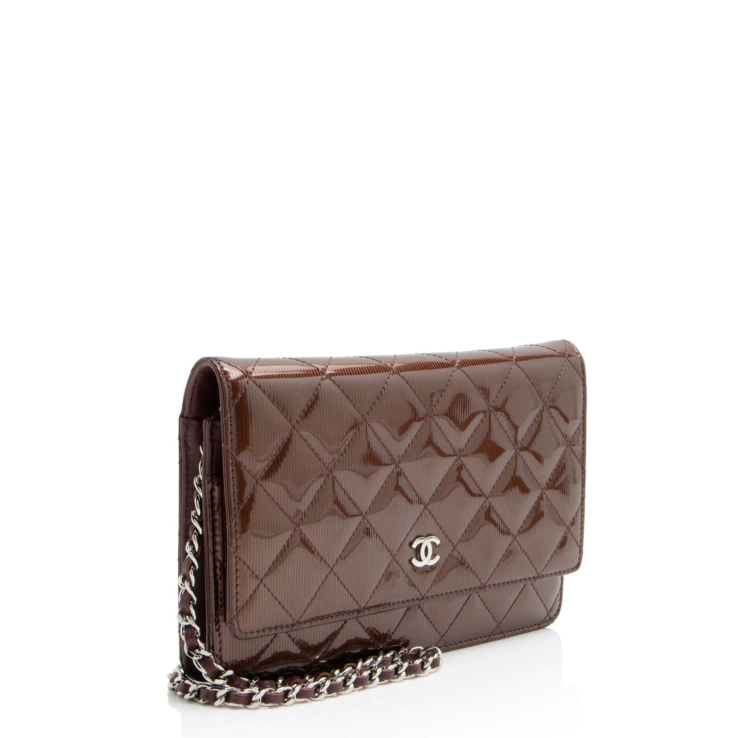 Chanel Striated Patent Leather Classic Wallet on Chain Crossbody