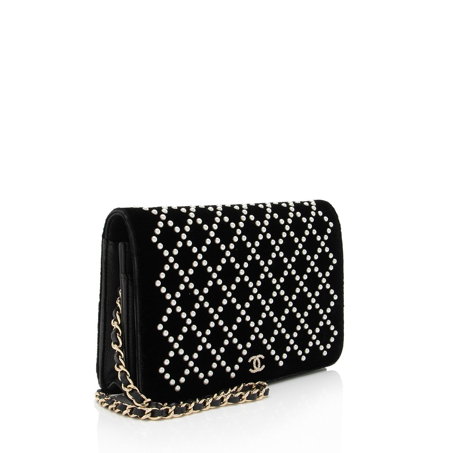 Chanel Velvet Pearl Embellished Wallet on Chain (SHF-aGIZaD) Crossbody