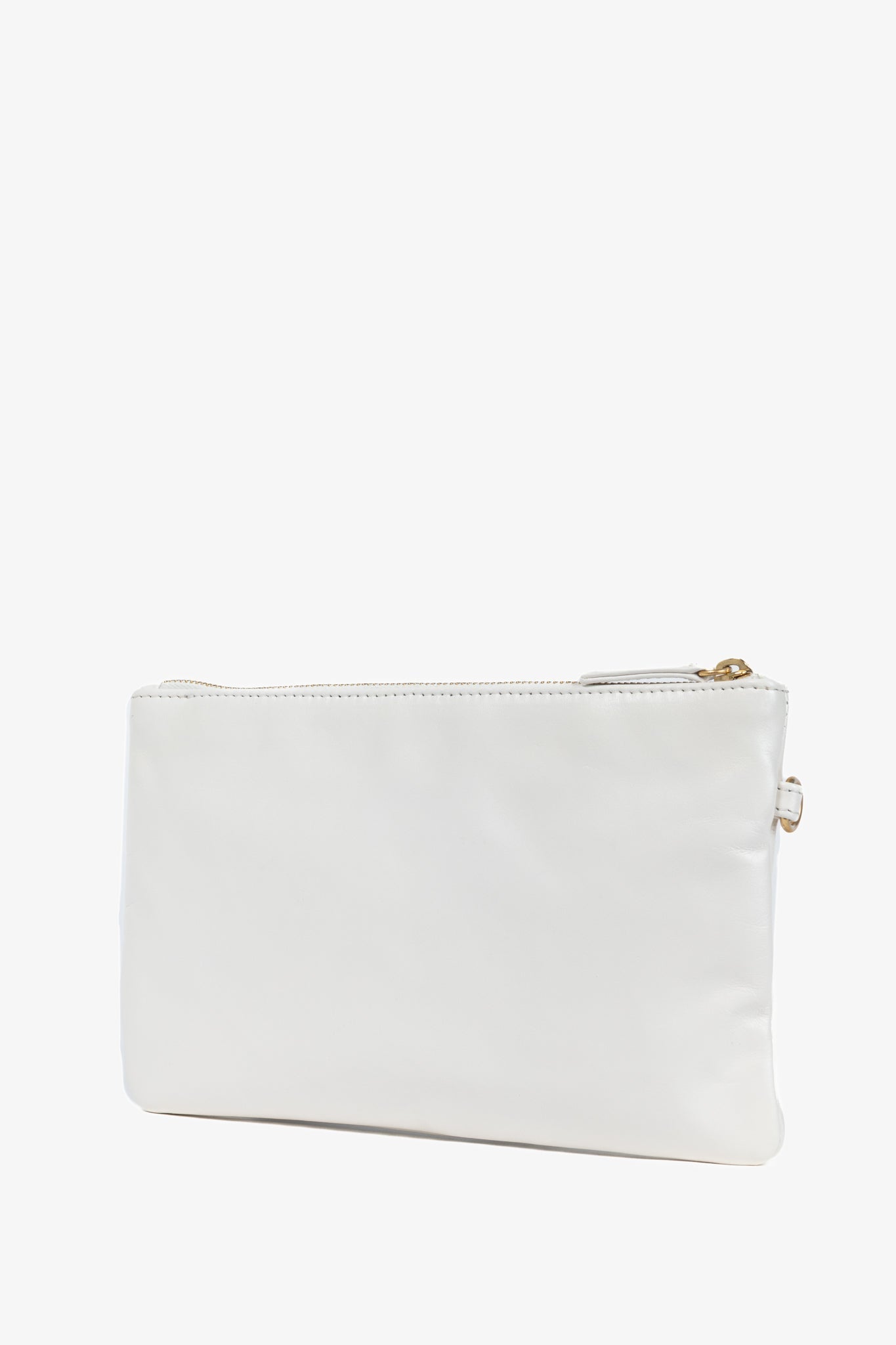 Chanel White Shiny Calfskin Logo Pouch Clutch