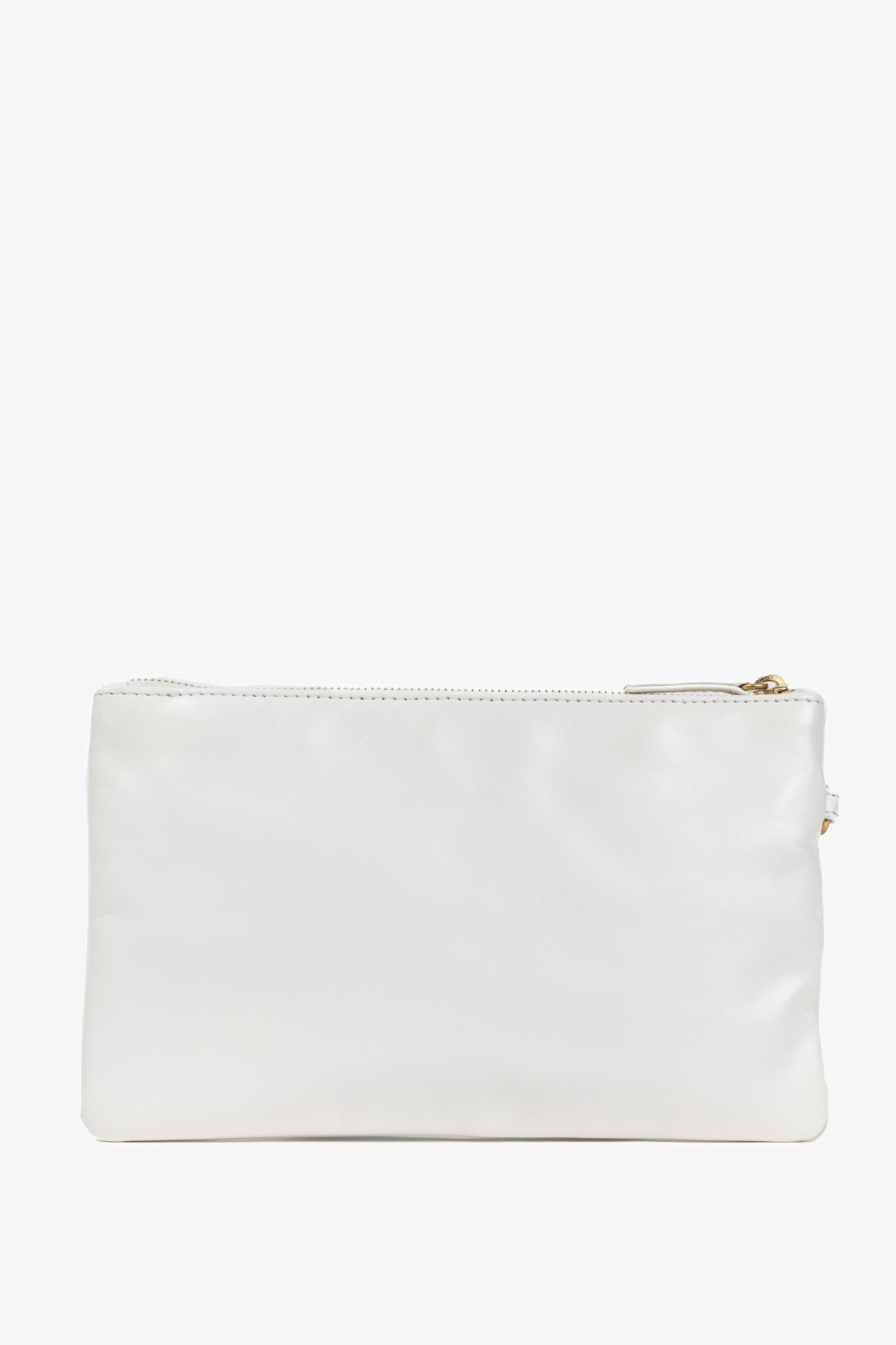 Chanel White Shiny Calfskin Logo Pouch Clutch