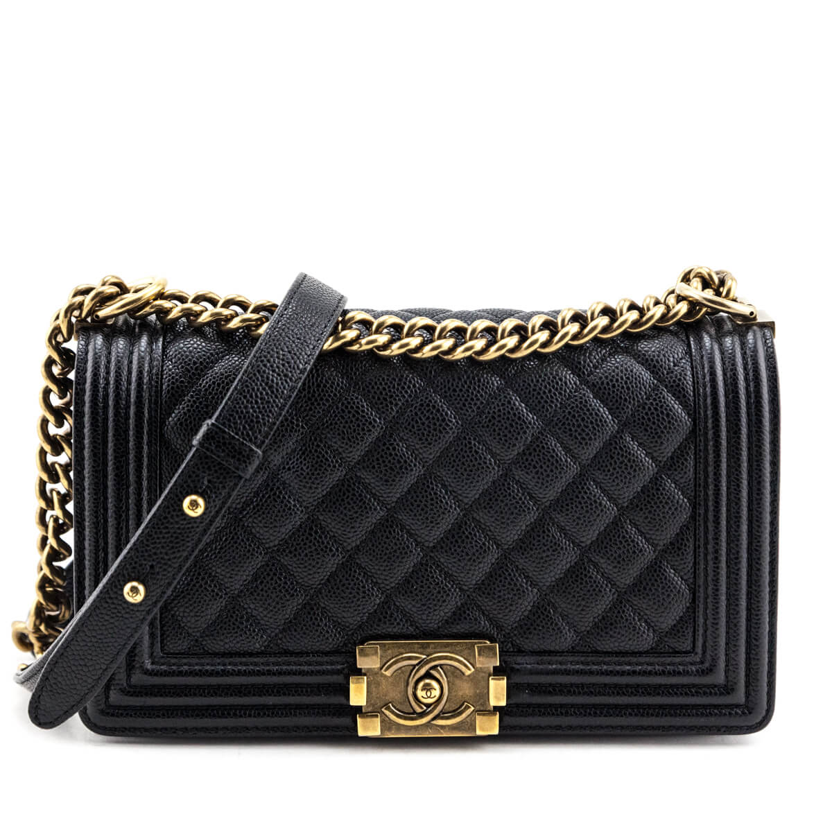 Chanel Black Quilted Caviar Medium Boy Flap Bag