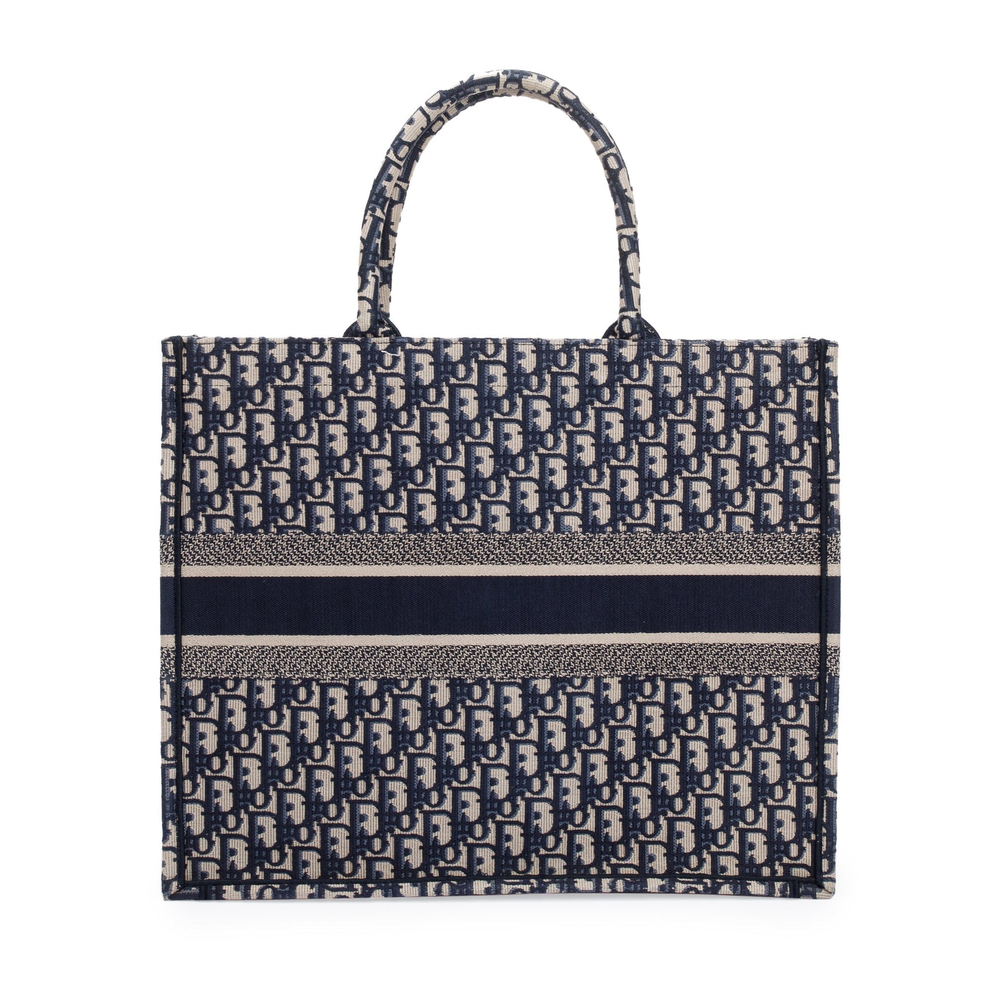 Christian Dior 2021 Ecru and Blue Dior Oblique Embroidery Large Book Tote
