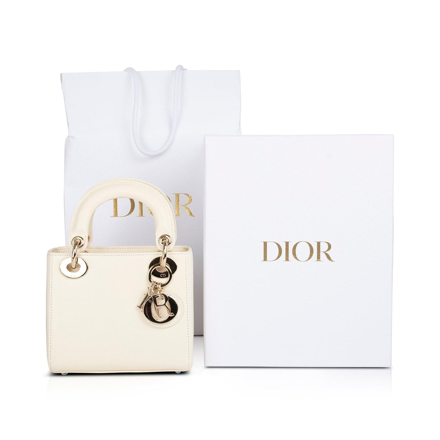 Christian Dior 2021 White Lizard Mini Lady Dior Bag