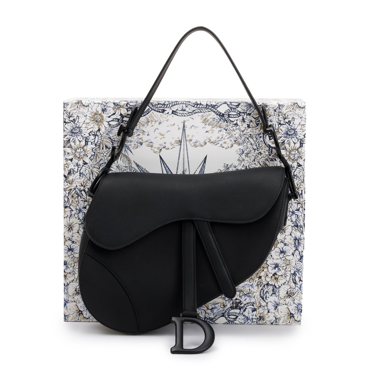 Christian Dior 2022 Black Ultramatte Calfskin Leather Medium Saddle Bag