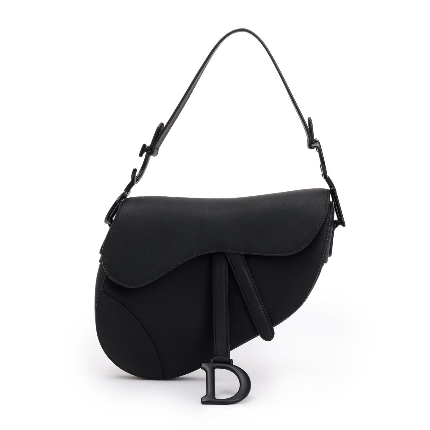 Christian Dior 2022 Black Ultramatte Calfskin Leather Medium Saddle Bag