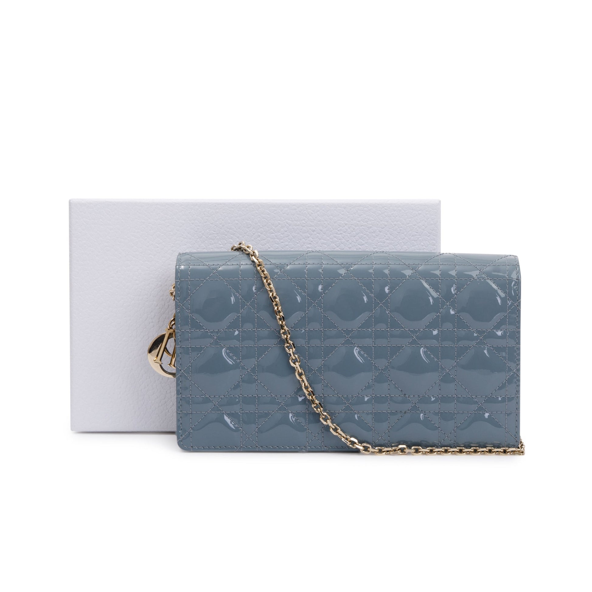 Christian Dior 2022 Cloud Blue Patent Leather Lady Dior Chain Pouch