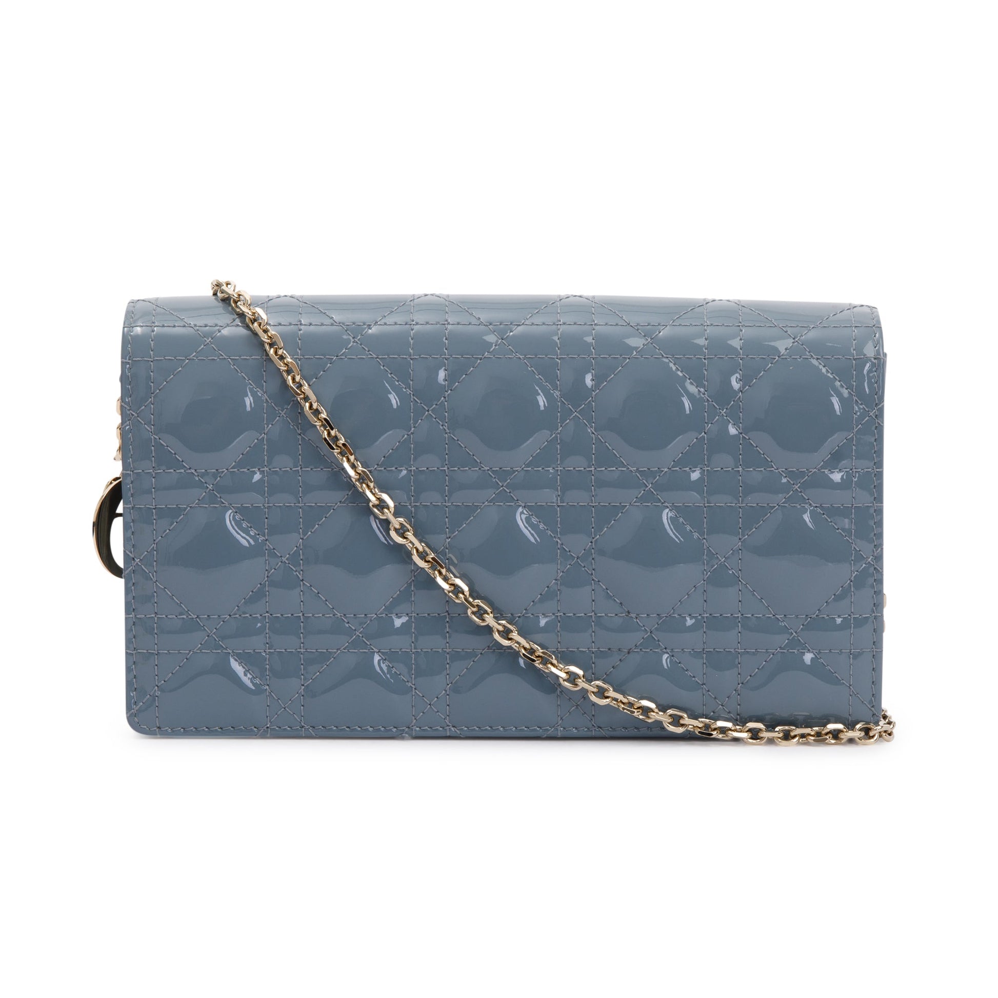 Christian Dior 2022 Cloud Blue Patent Leather Lady Dior Chain Pouch