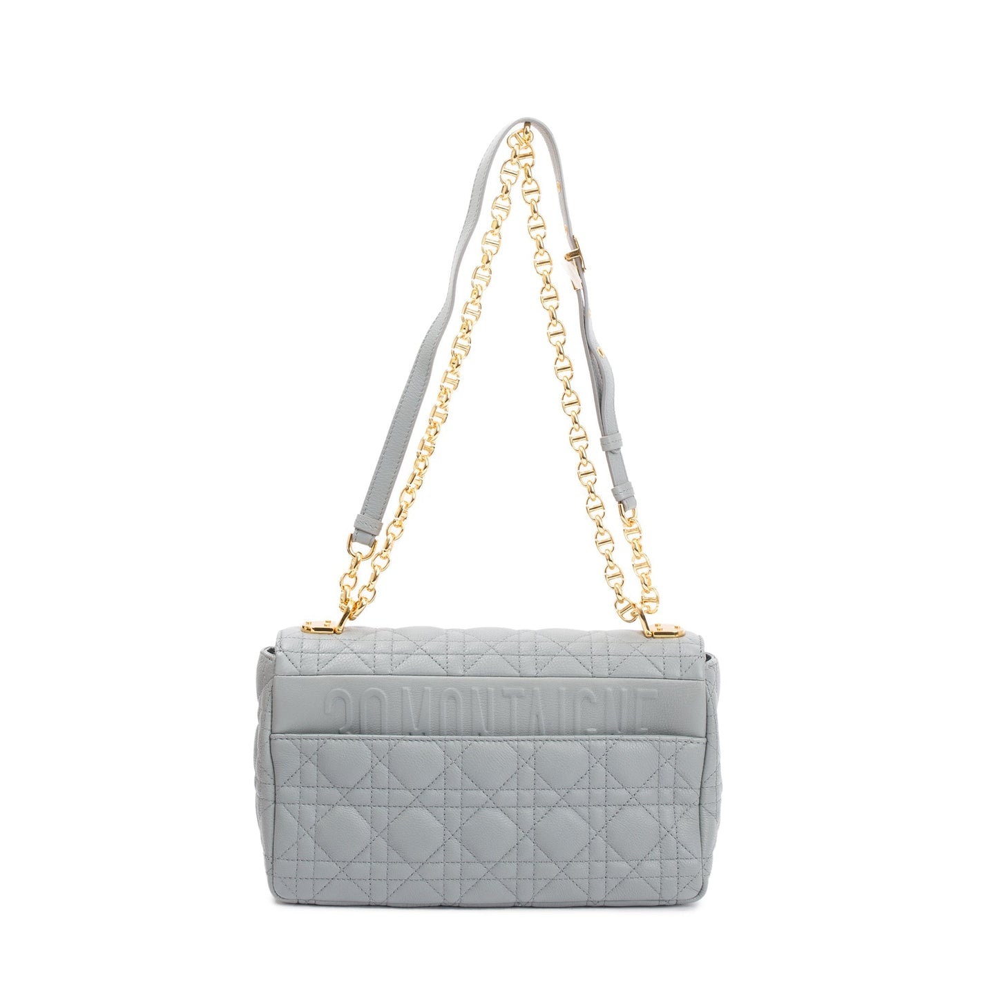 Christian Dior 2022 Stone Gray Supple Cannage Calfskin Leather Medium Dior Caro Bag