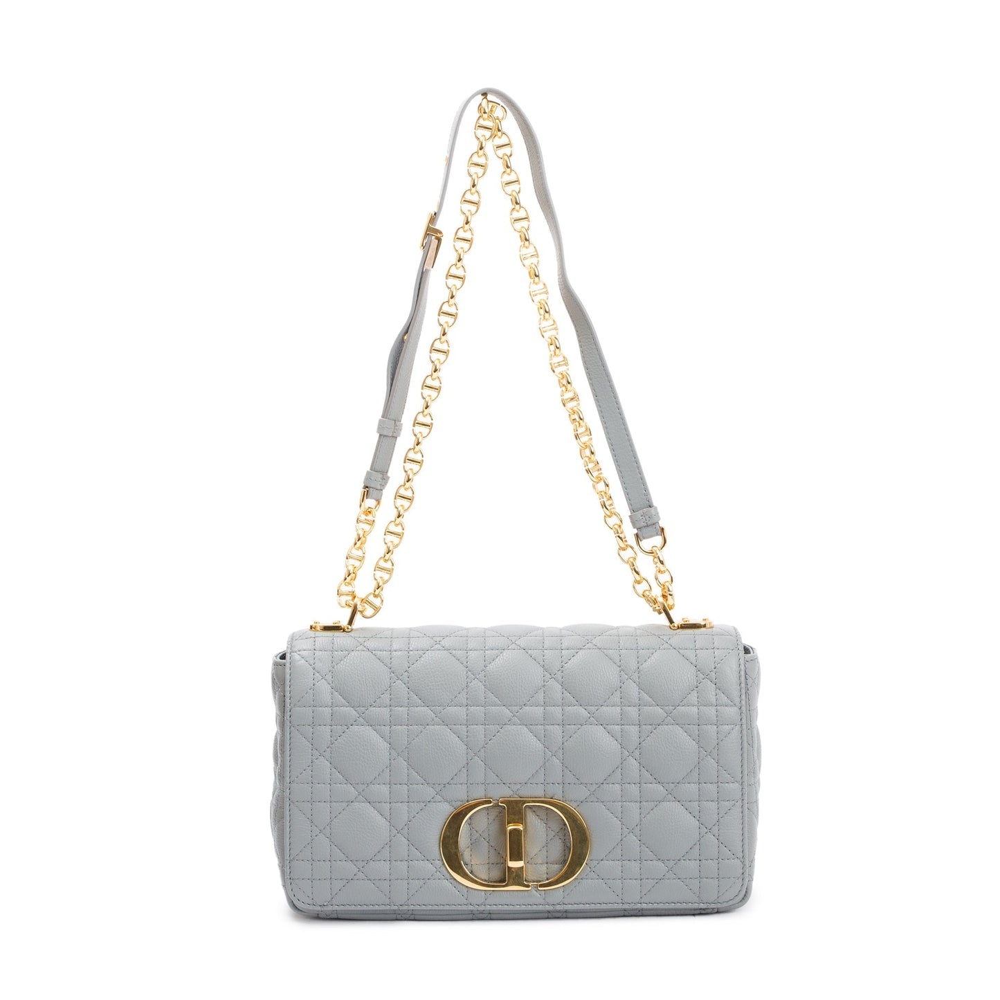 Christian Dior 2022 Stone Gray Supple Cannage Calfskin Leather Medium Dior Caro Bag