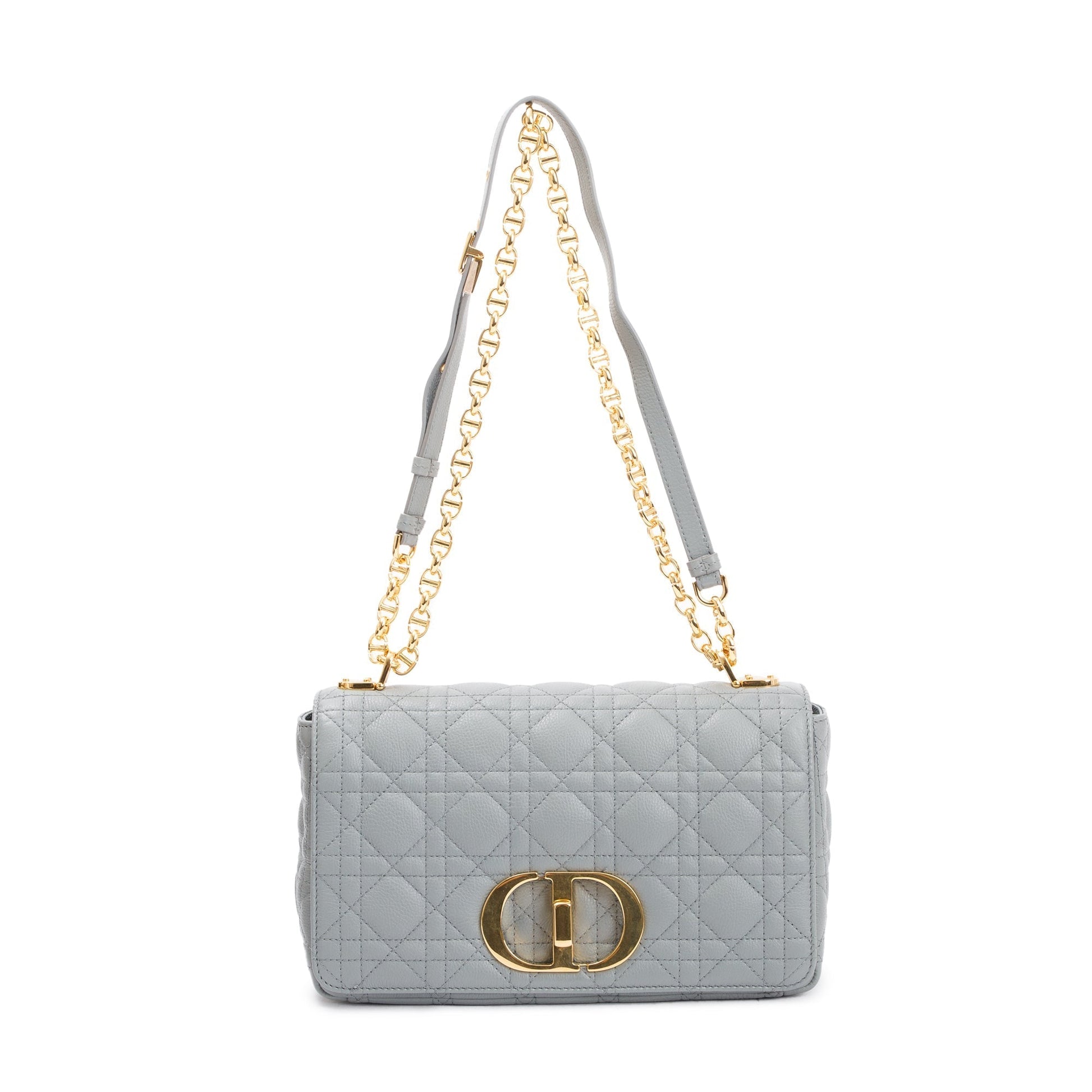 Christian Dior 2022 Stone Gray Supple Cannage Calfskin Leather Medium Dior Caro Bag